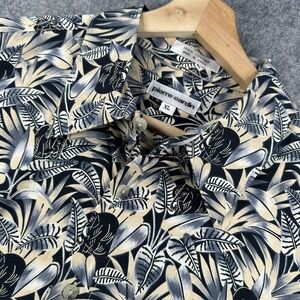 Pierre Cardin Shirt Mens XL Black Beige Jungle Elephant‎ Print Button Up 90s